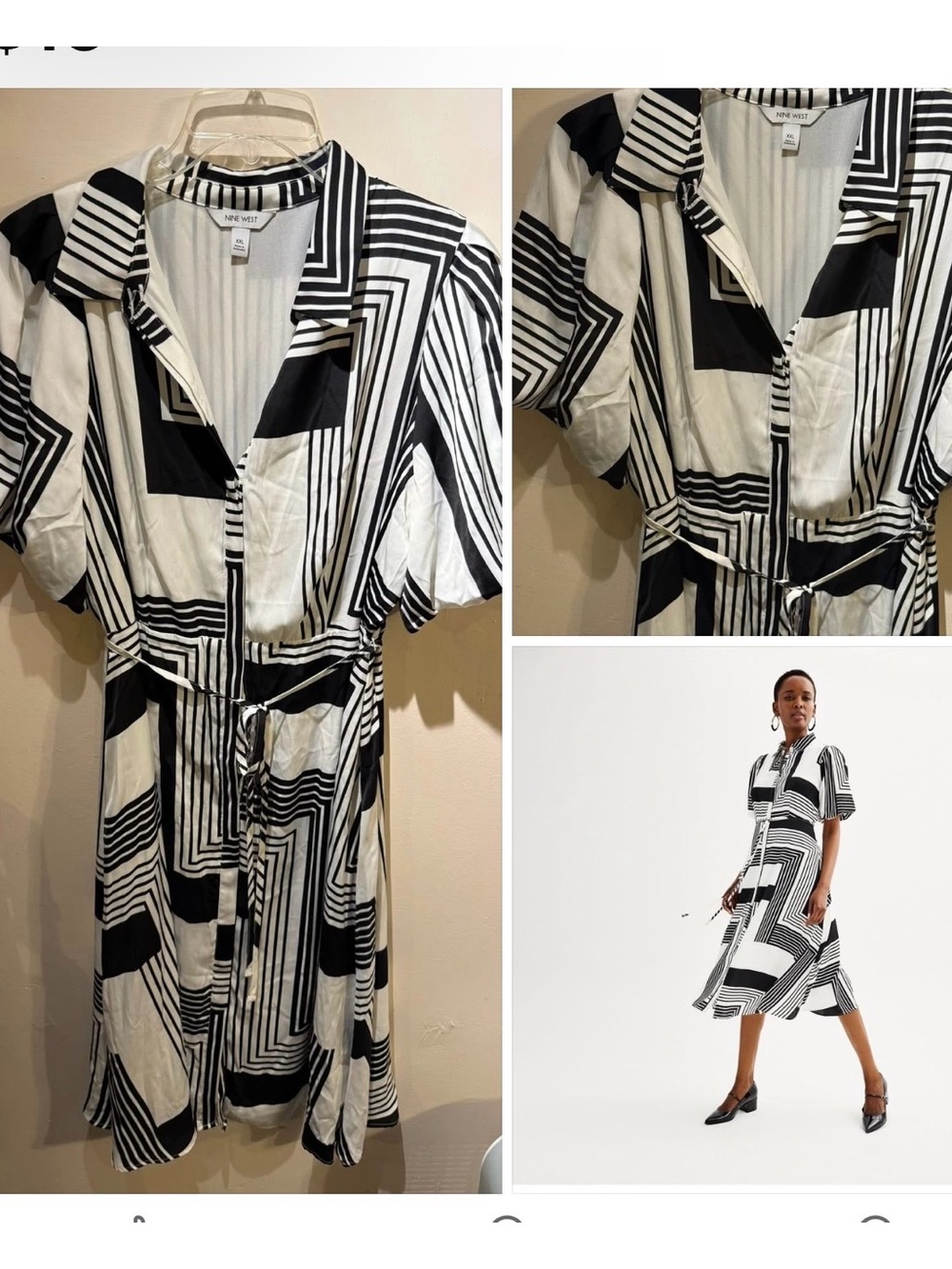 NINE WEST Geometric Black & White Shirt Dress NEW XXL